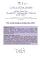 S'obren les sol·licituds telemàtiques de transport escolar per al curs 2020-21 i la convocatòria de bonificacions per aquest servei