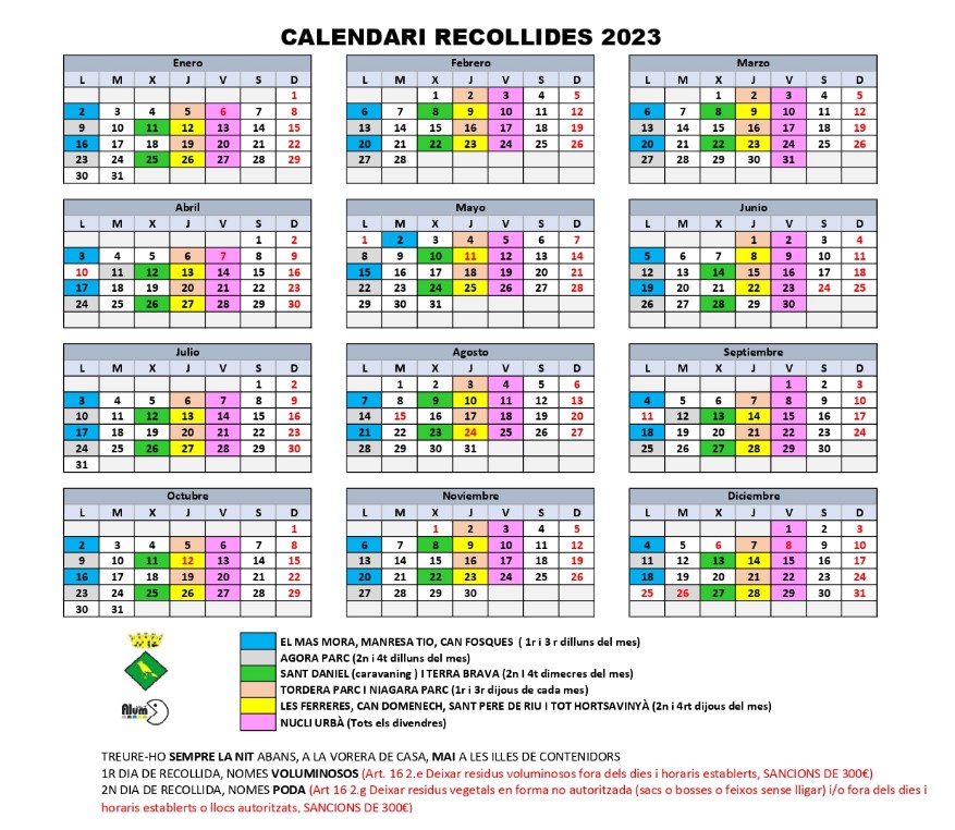 Calendari de recollida de poda i mobles vells 2024