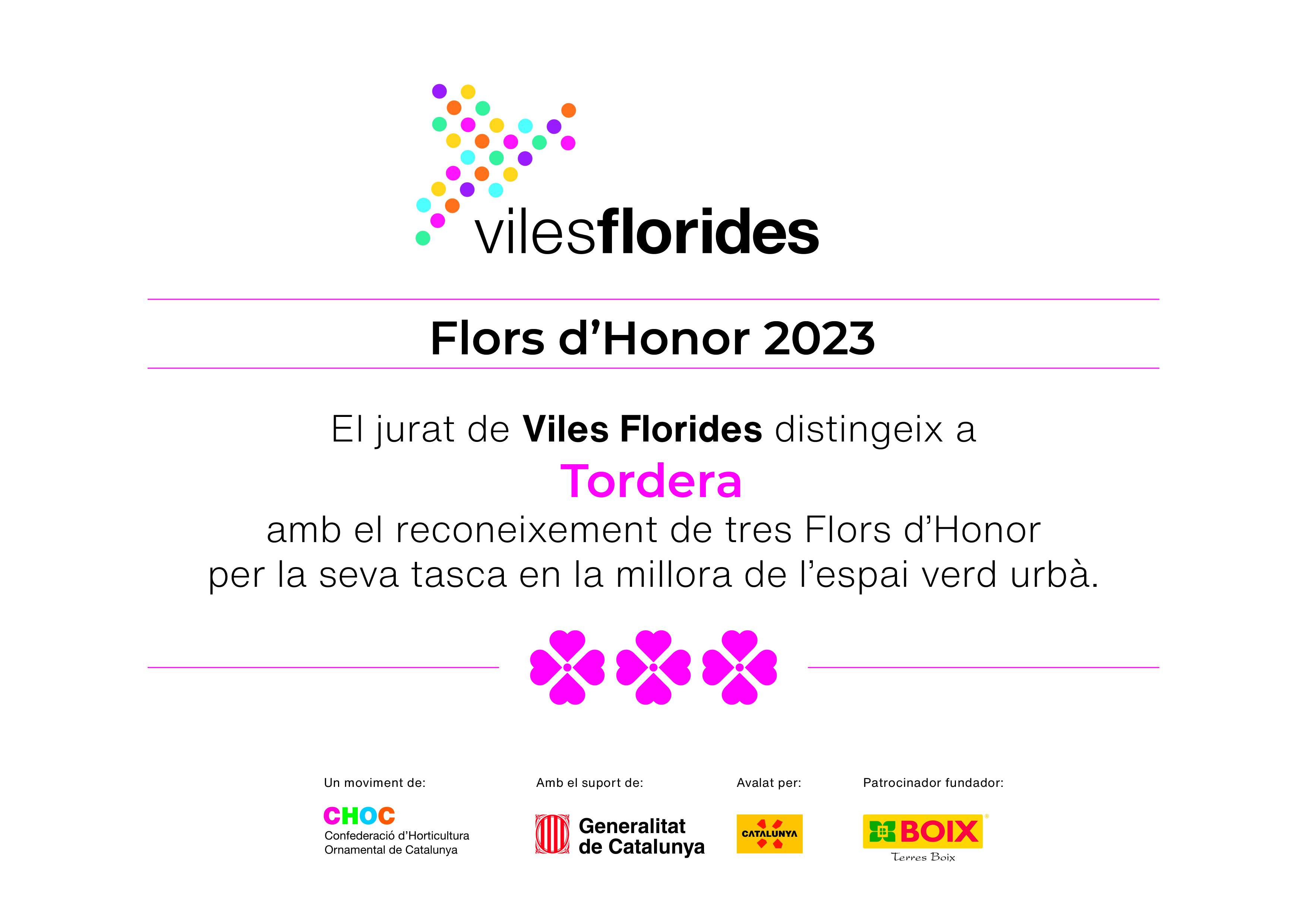 Tordera aconsegueix Tres Flors d'Honor al projecte Viles Florides