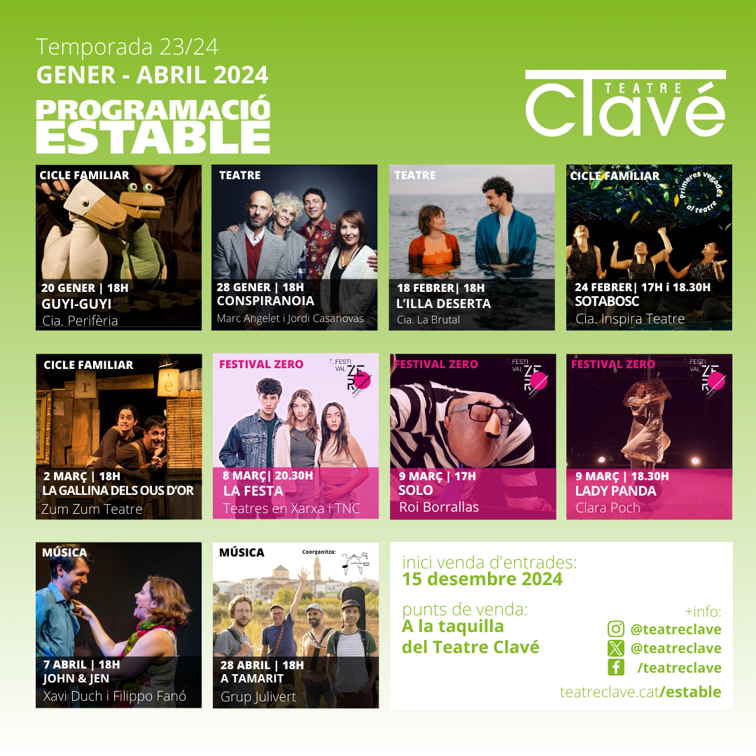 El Teatre Clavé presenta la nova programació estable de gener-abril 2024